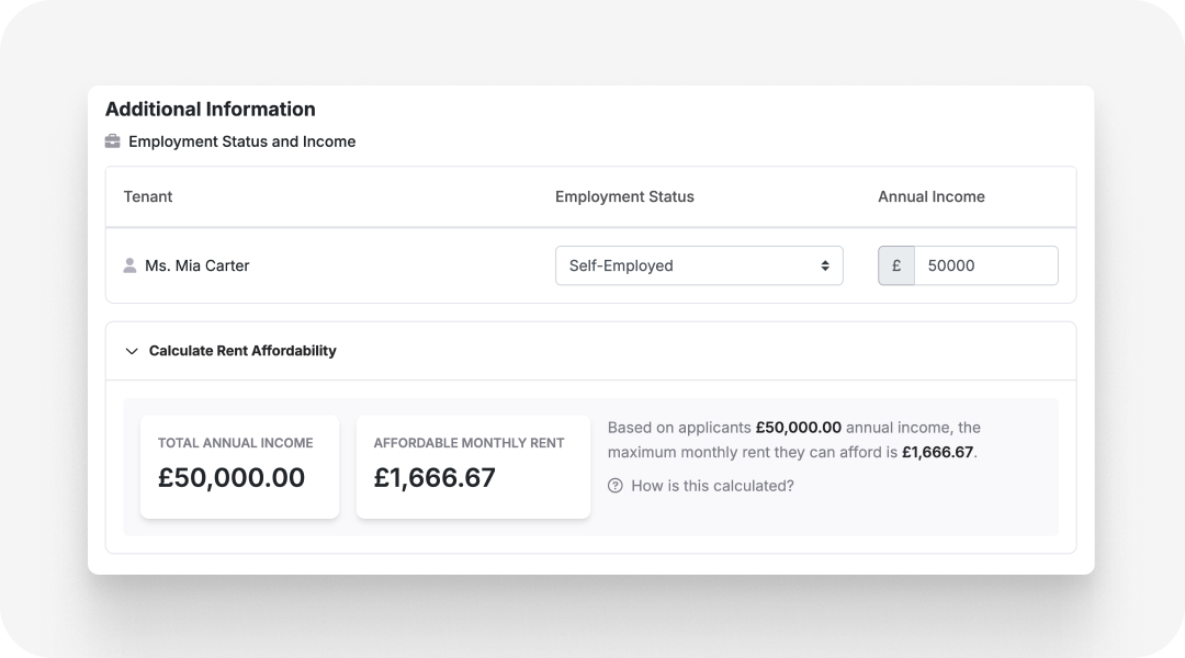 Instant affordability checks