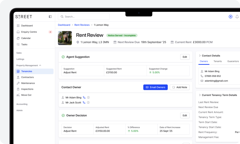 Easily track and execute rent reviews