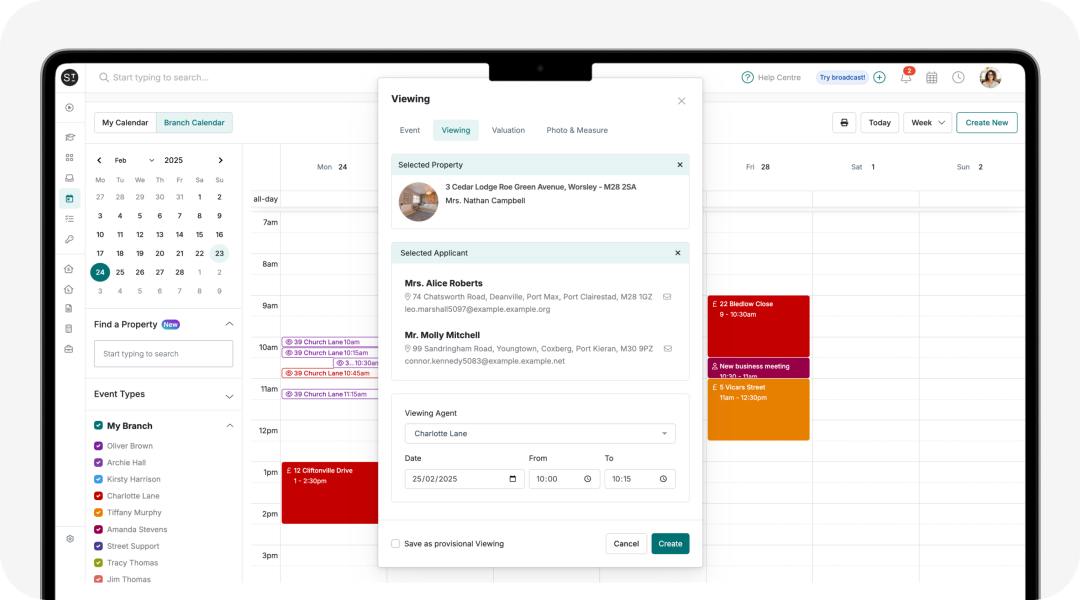 Book appointments straight from the branch calendar
