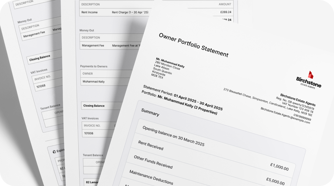 Effortless landlord accounting with automated portfolio statements.