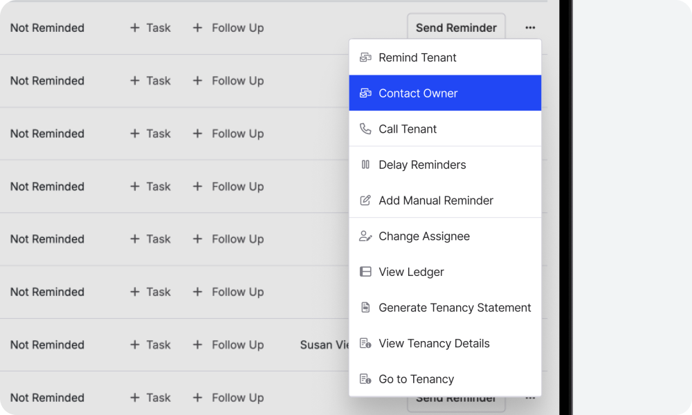 Email landlords directly from arrears.