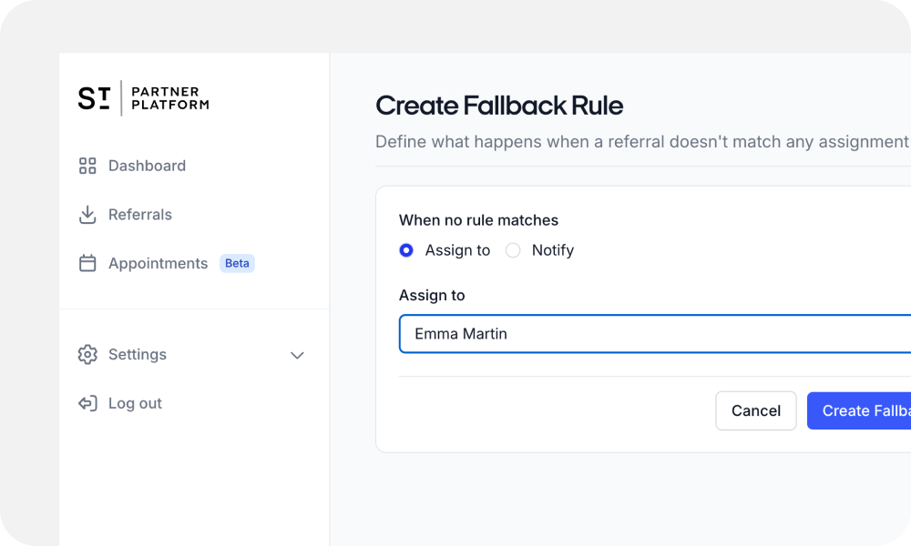 Every referral finds a home, automatically.