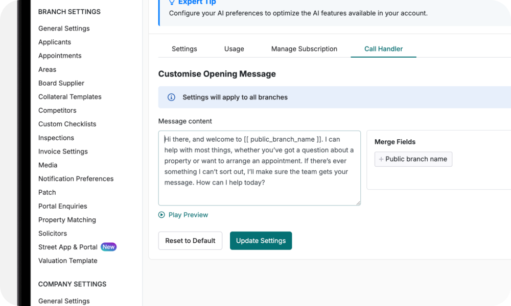 Introduction Messages in AI Call Handler