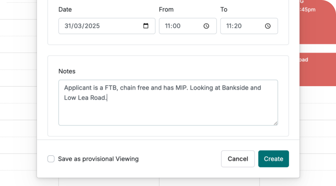 Add notes to viewing and valuation appointments