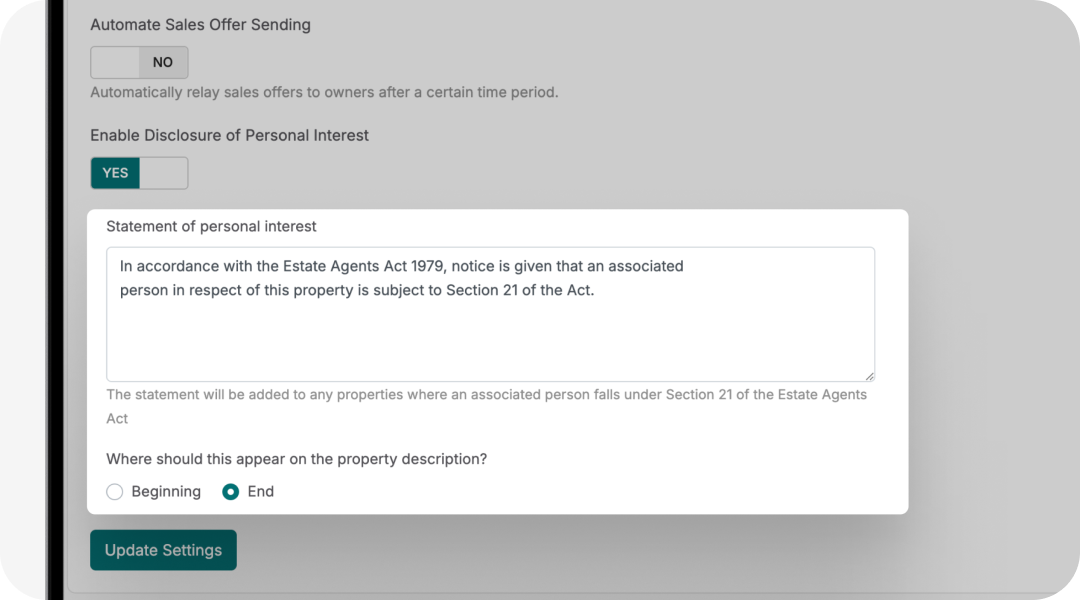 Personal interest disclosures, applied automatically