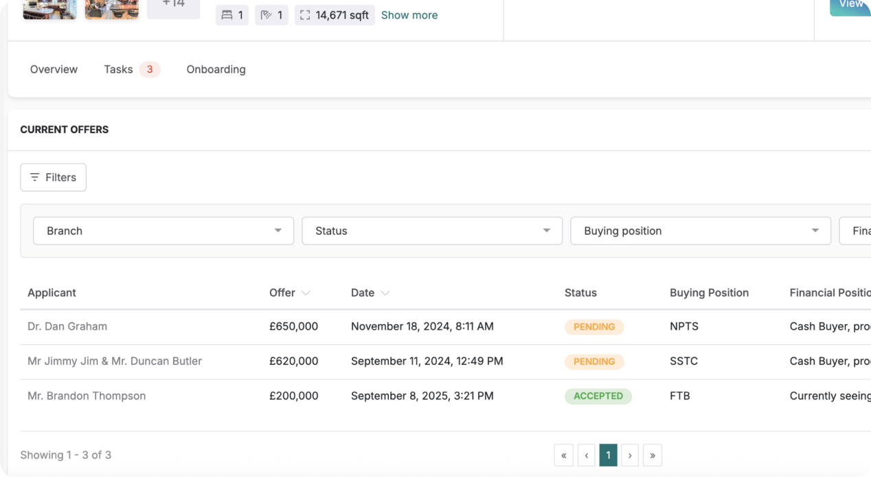 Quickly view offer positions.