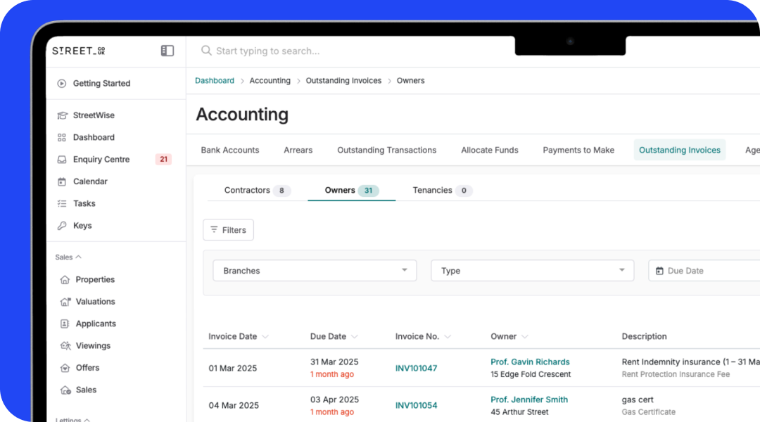 Instantly track outstanding invoices