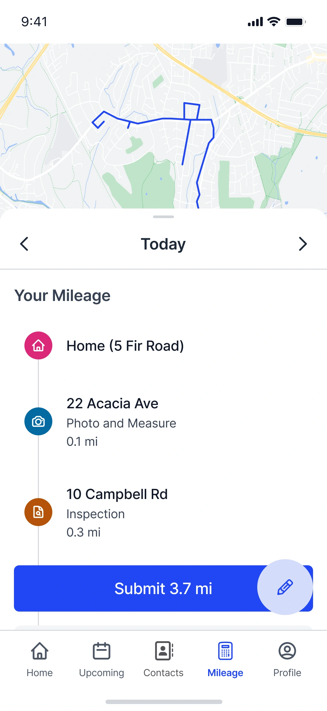 Agent App mileage tracking