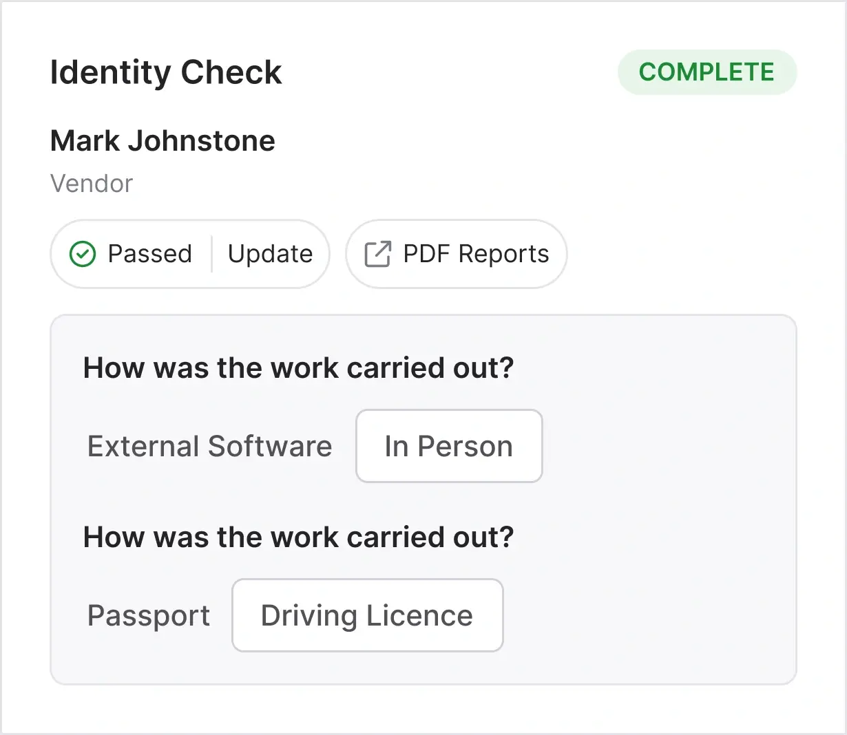 AML evidence stored on a contact