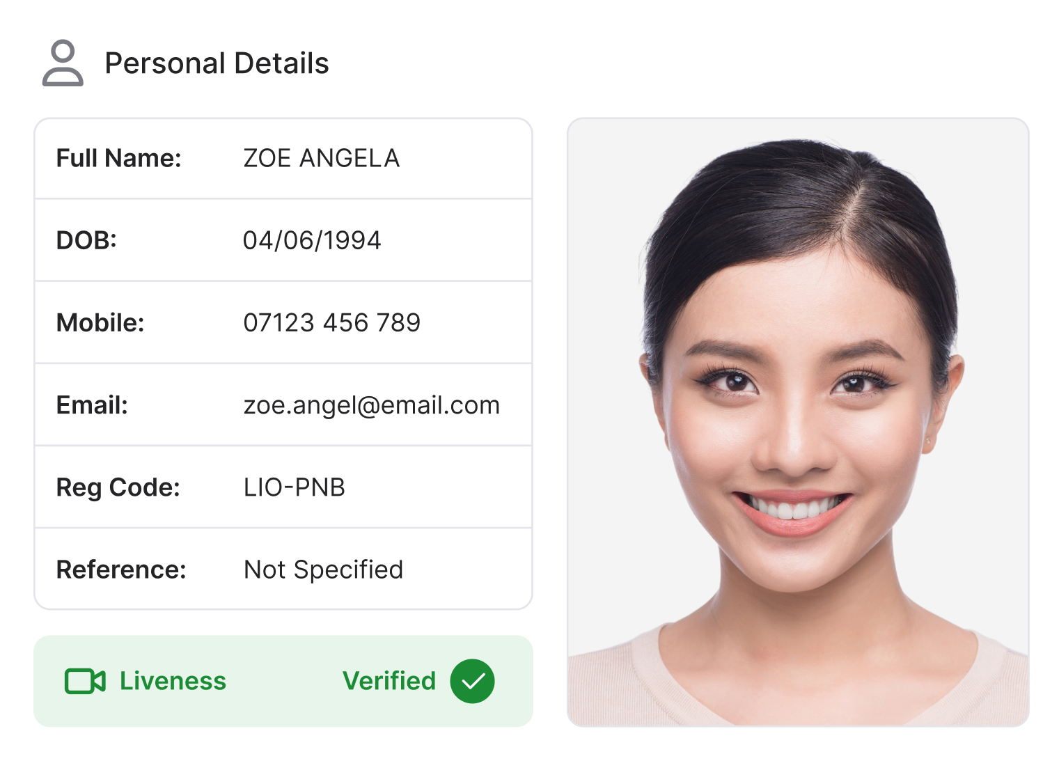 Facial recognition check on a contact record