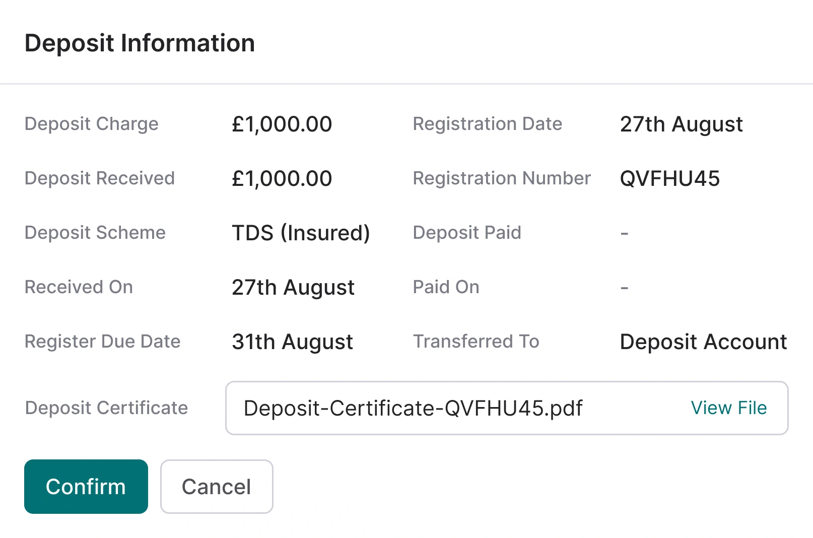 Street.co.uk Deposit Management