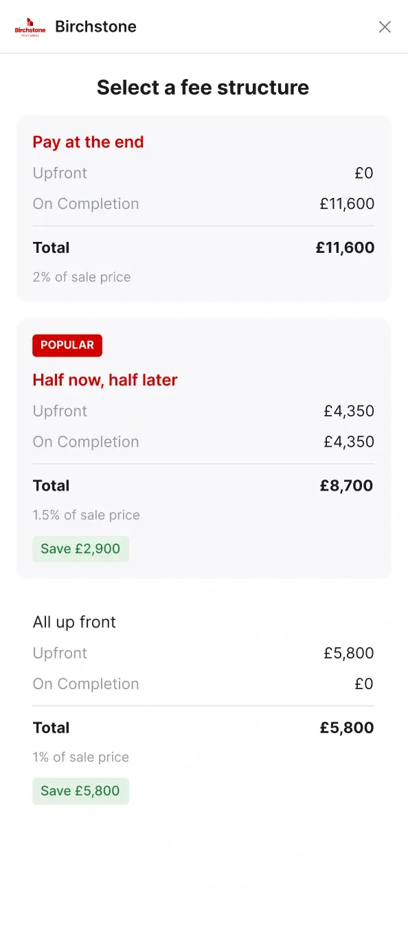 Vendor selecting a payment structure from the fee menu on the agent's tablet