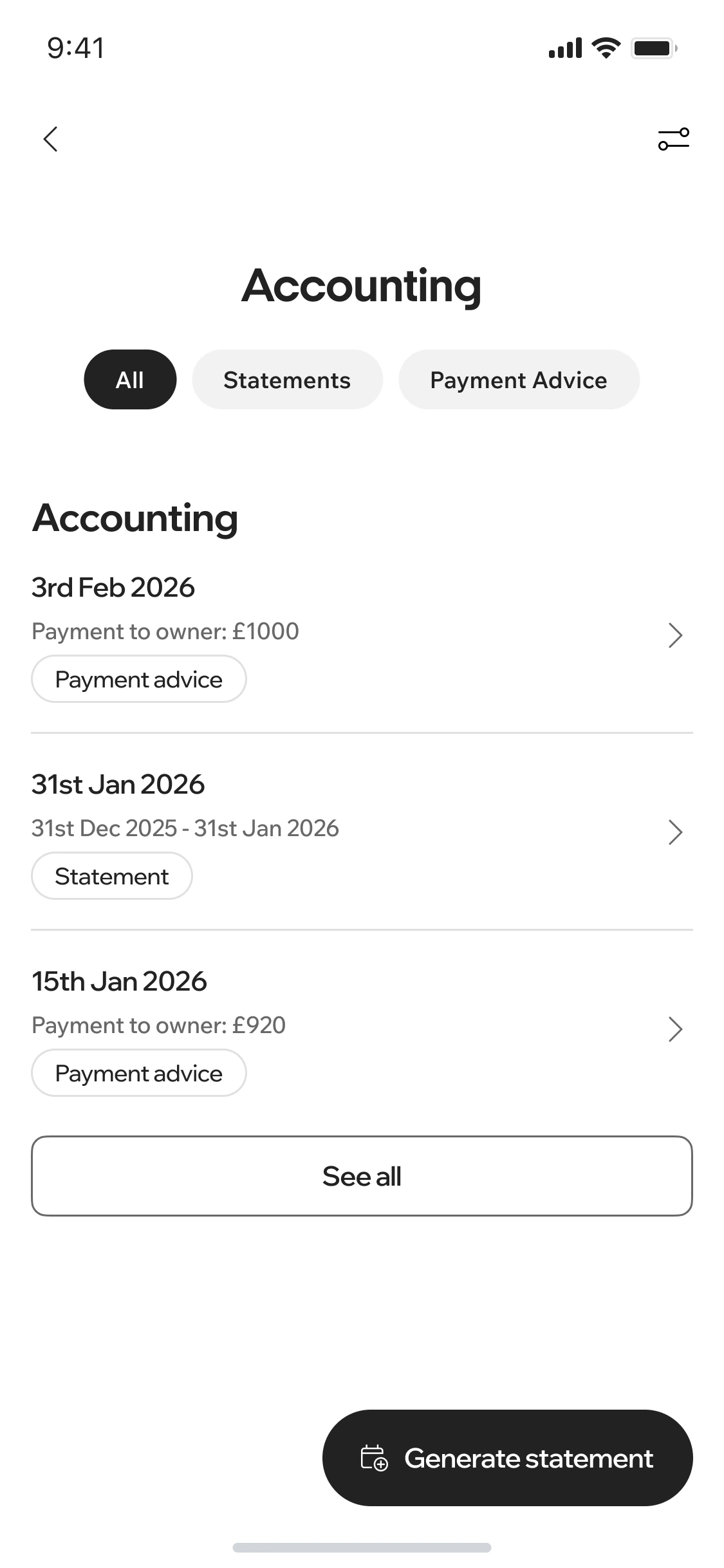 Automated statement schedule in Street.co.uk