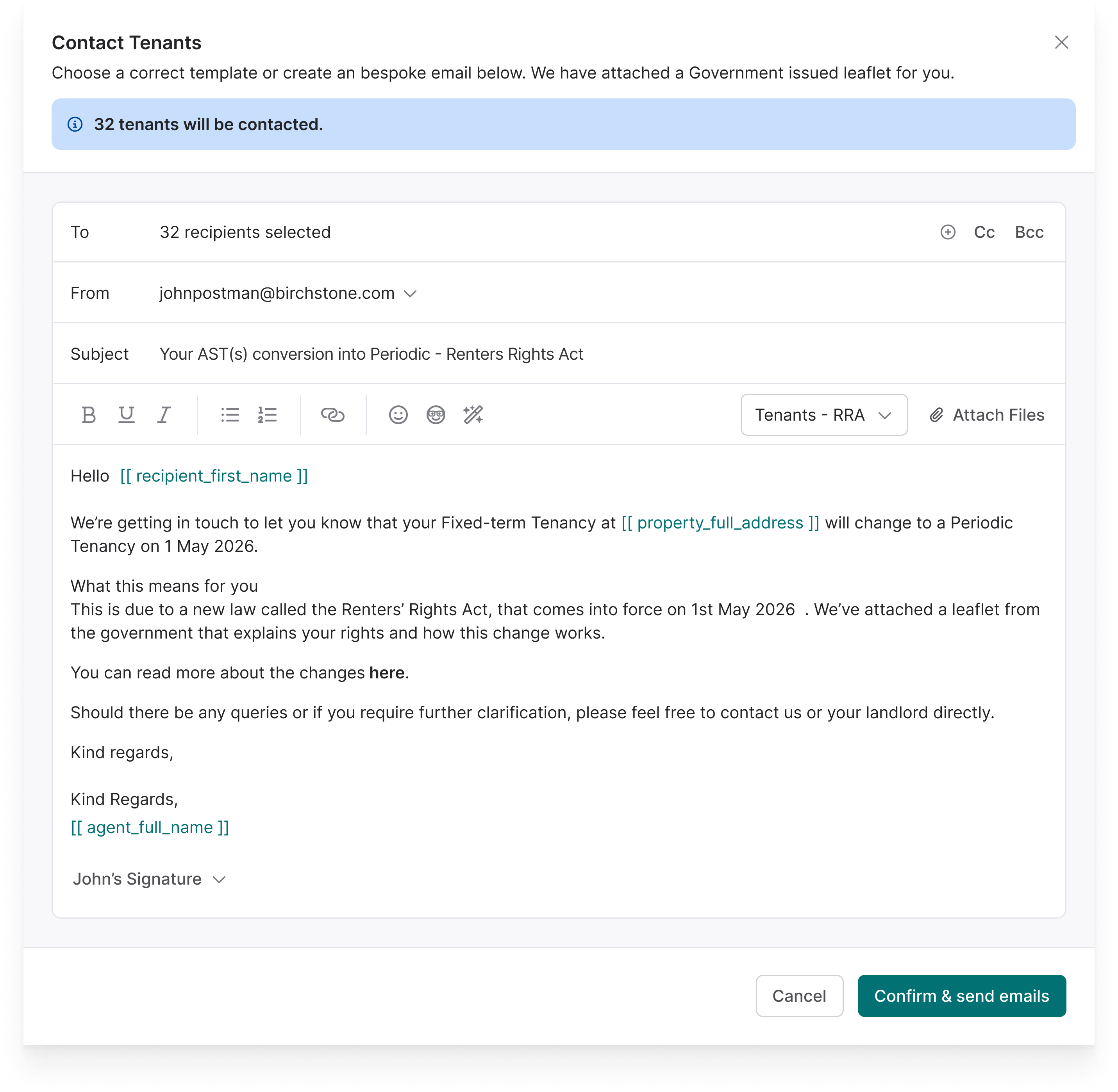 Mandatory tenant updates